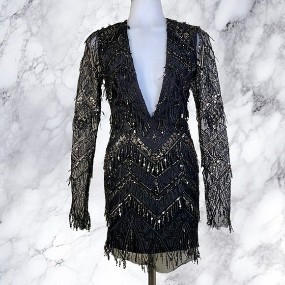 Superdown Nia Sequin Fringe Dress - Black - Picture 2 of 11